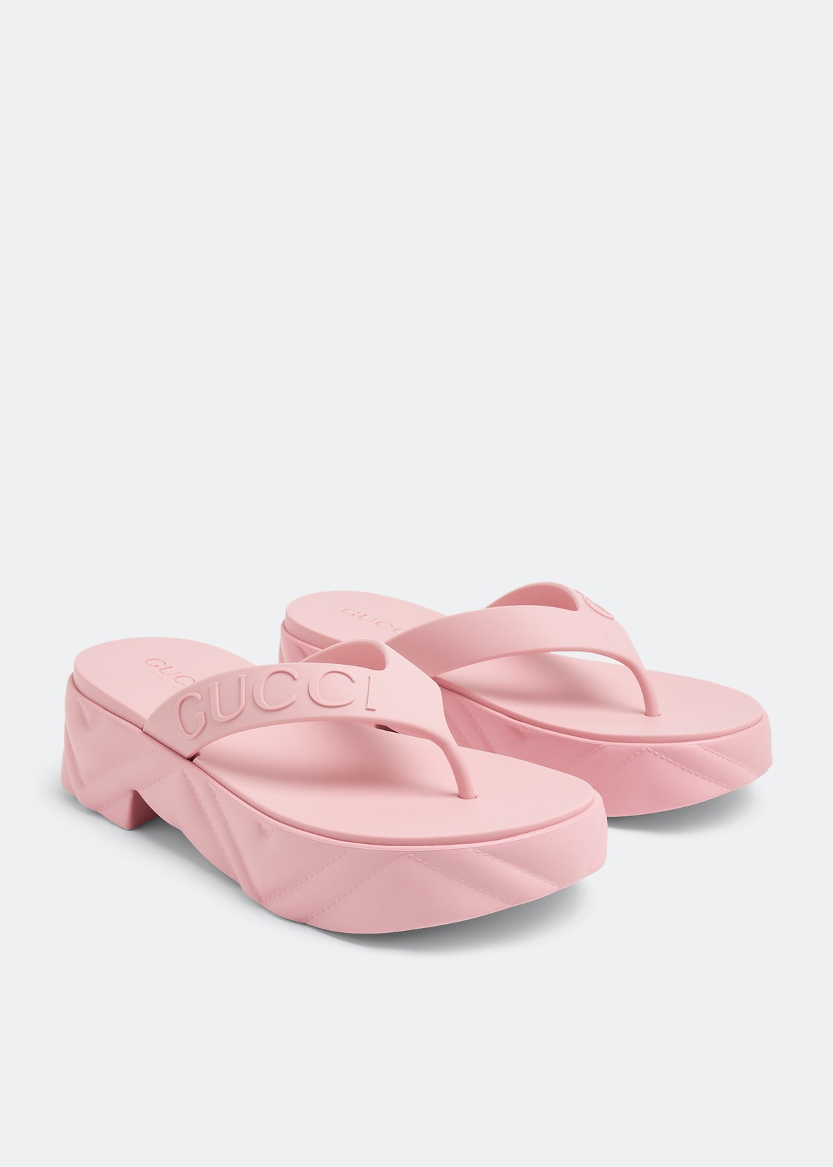 Gucci Logo -Debossed Platform Flip-Flops in Pink - product view 7