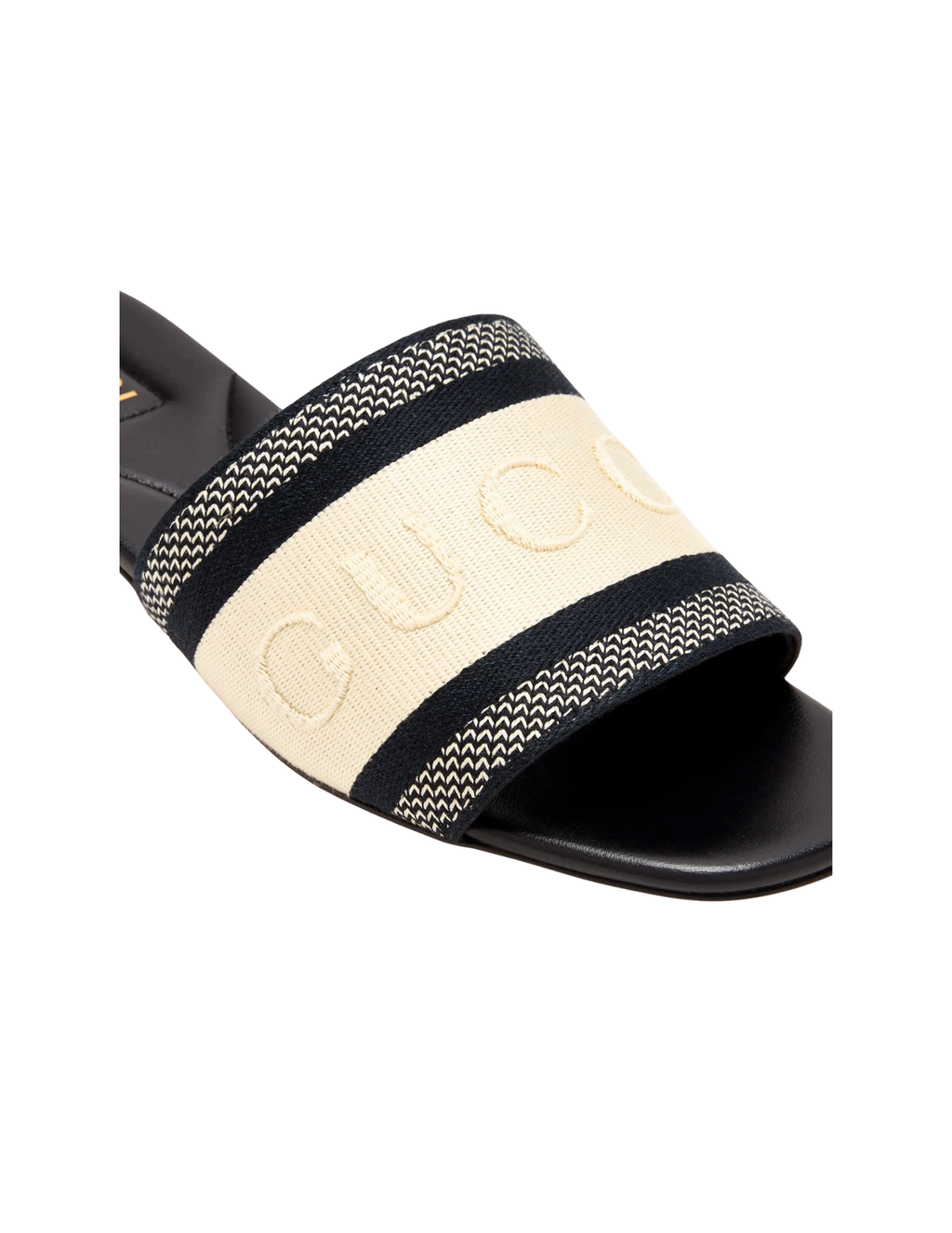 Gucci Web Logo-Embroidered Cotton Canvas Slide Sandals – Black / White – Women
