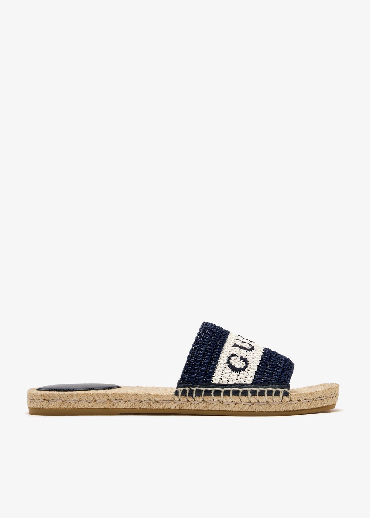 Women's Crochet Raffia Slide Sandal in Blue and White - product view 4