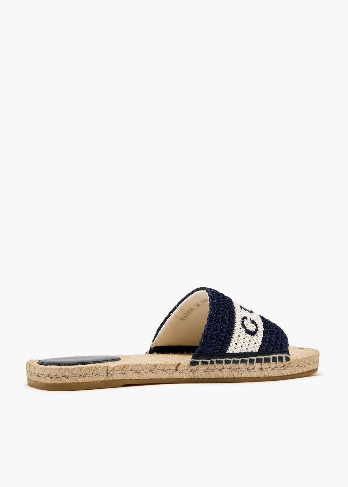 Women's Crochet Raffia Slide Sandal in Blue and White - product view 6