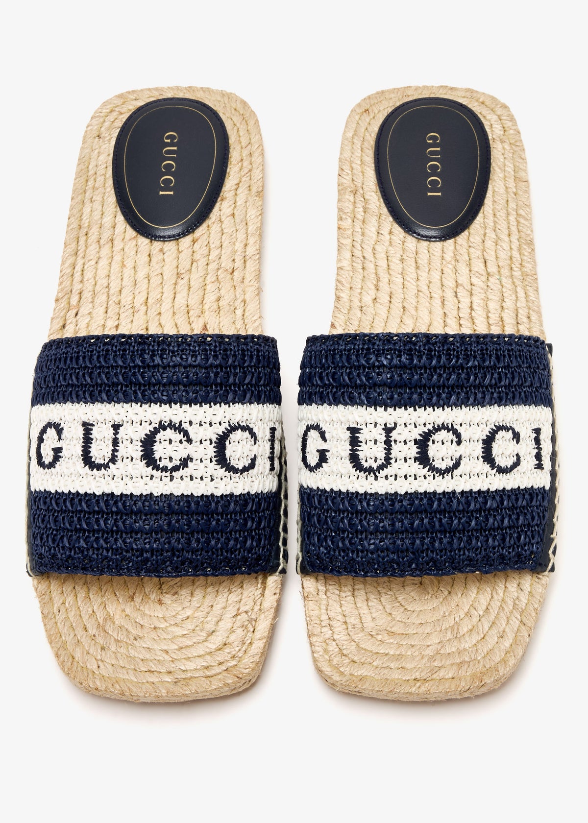 Gucci Women Logo Slide Sandals in Beige / Navy - product view 7