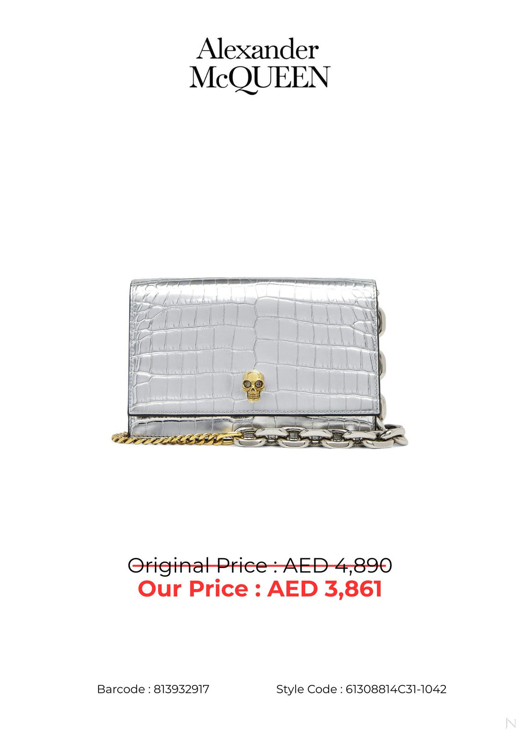 Alexander McQueen Small Skull Croc-Embossed Leather Crossbody Bag – Silver – Women