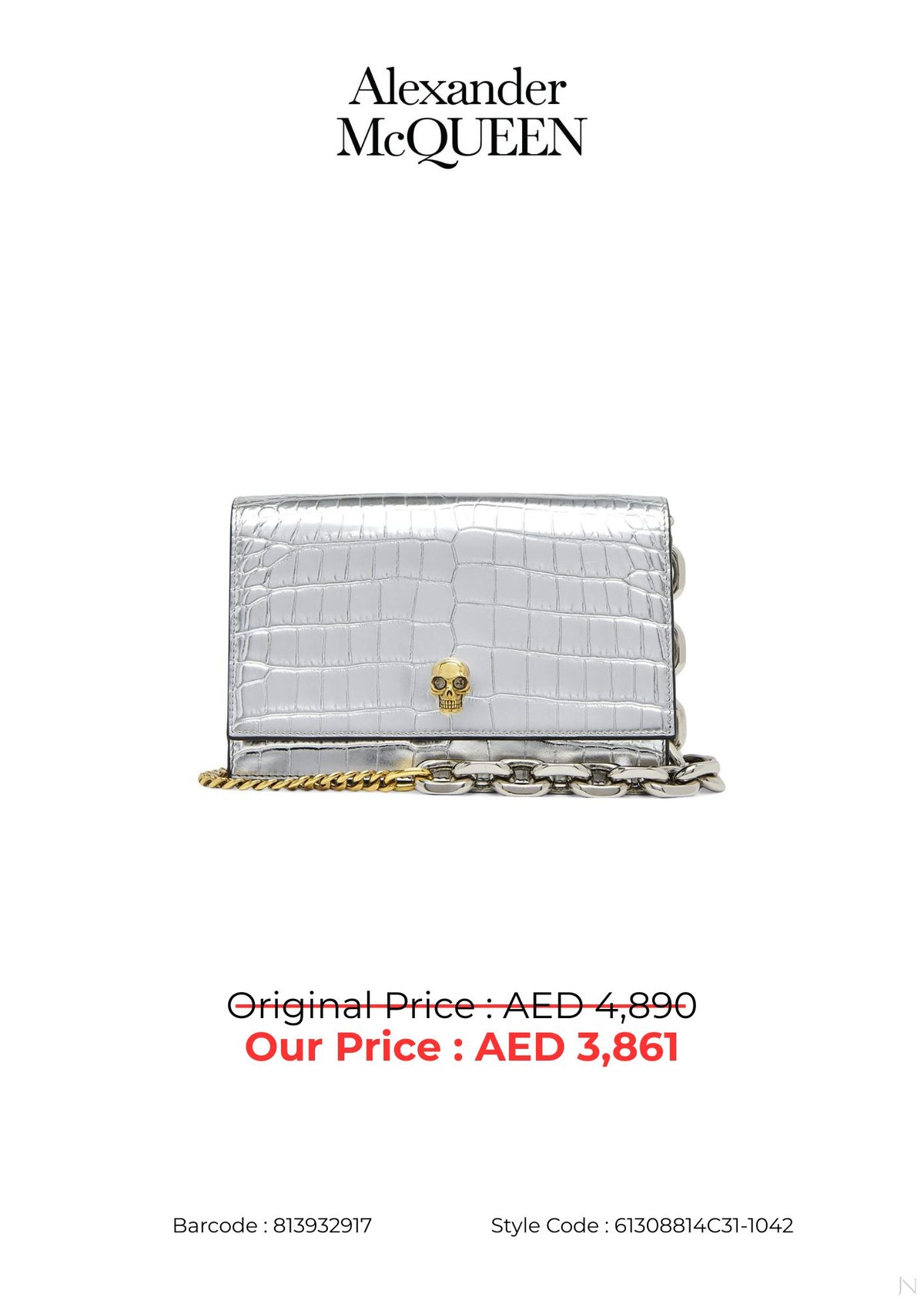 Alexander McQueen Small Skull Croc-Embossed Leather Crossbody Bag – Silver – Women