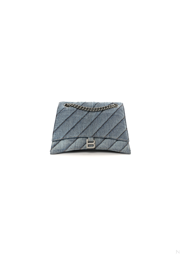 Balenciaga Crush Medium Shoulder Bag Denim Blue Women