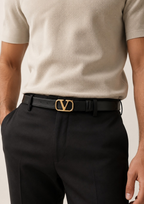 Valentino Garavani VLogo Signature Leather Belt Black/Gold Men