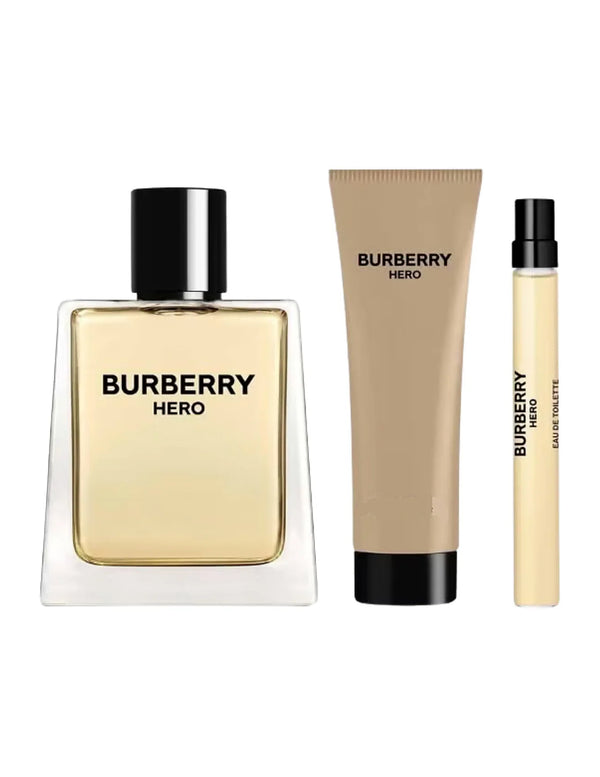 Burberry Hero Gift Set Eau de Toilette 100ml + Eau de Toilette 10ml + Shower Gel 75ml – Men – bottle and packaging view