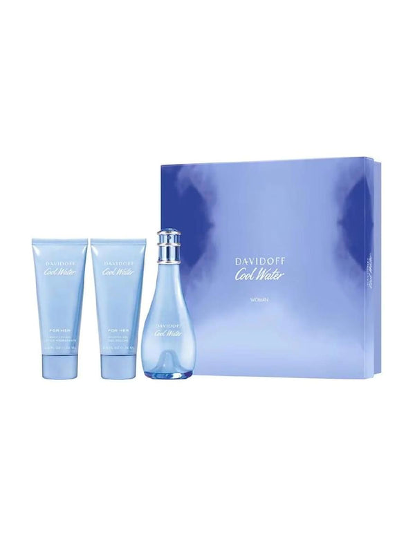 Davidoff Cool Water Woman Gift Set Eau de Toilette 100ml + Body Lotion 75ml + Shower Gel 75ml – Women – complete set overview