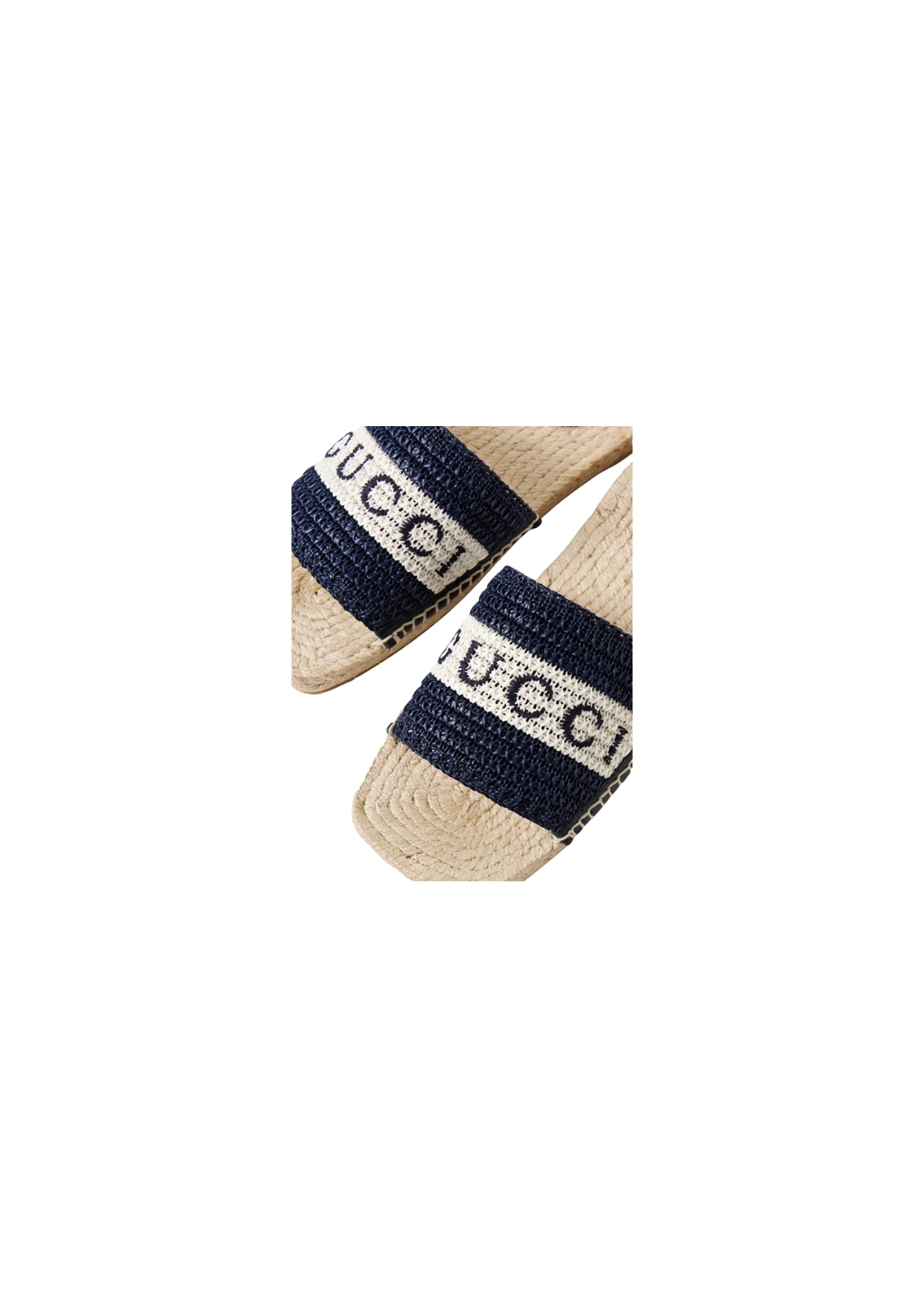 Gucci Women's Crochet Raffia Slide Sandals – Blue and White Logo Design