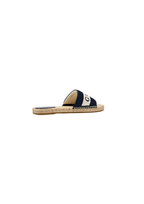 Gucci Women's Crochet Raffia Slide Sandals – Blue and White Logo Design