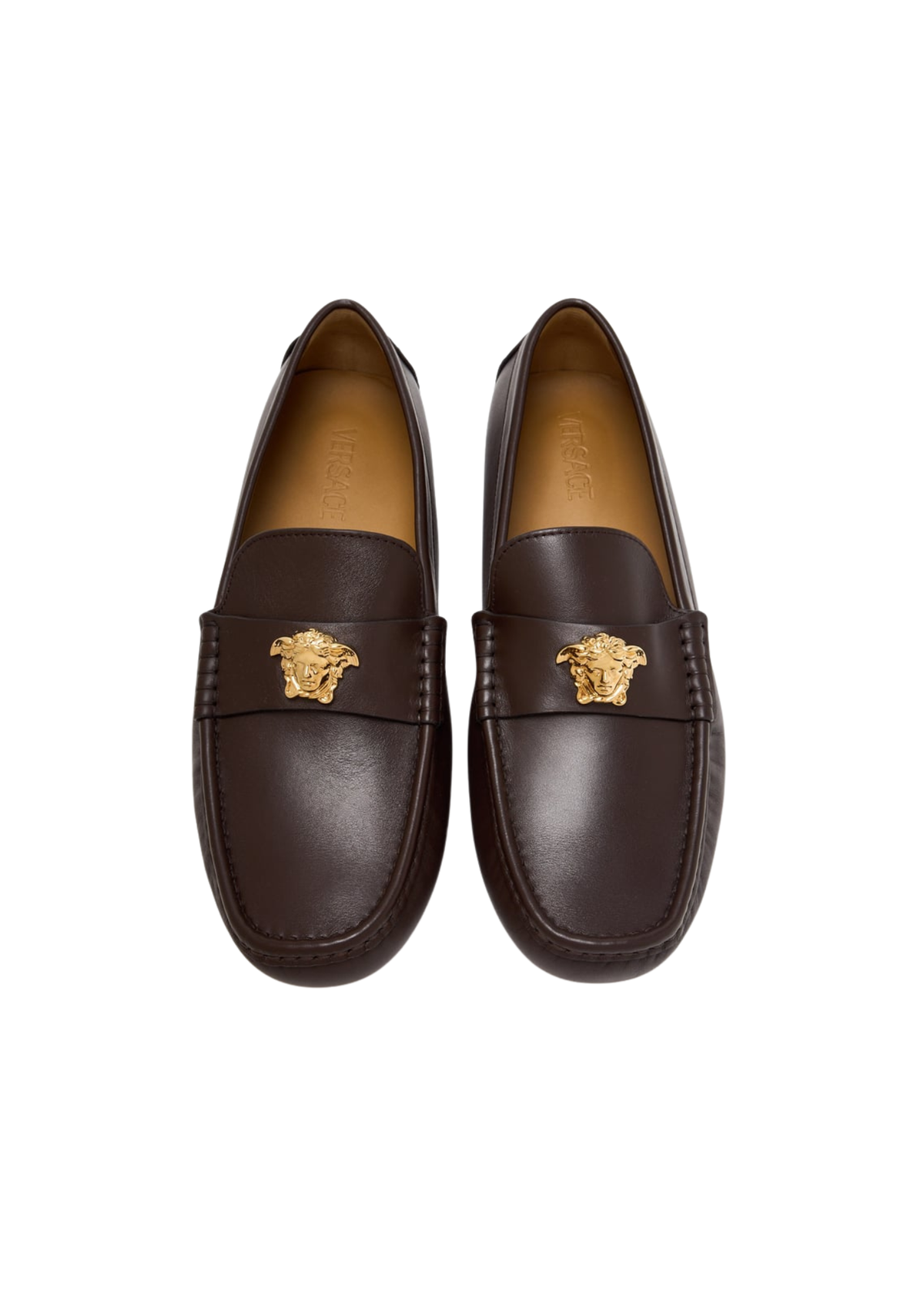 Versace Men's VEASACE LEATHER DRIVER LOAFER Loafers – Dark Brown Rubber