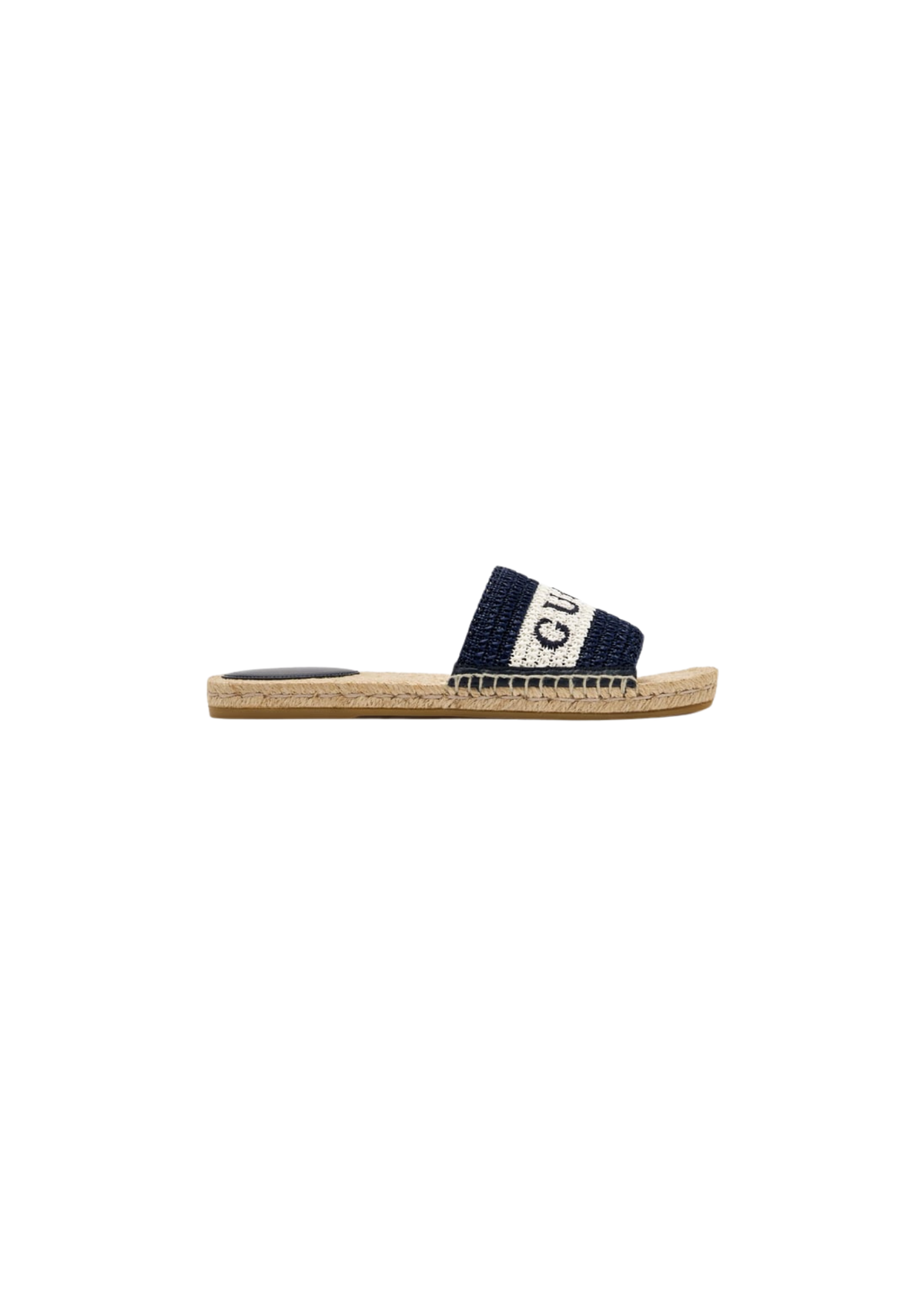 Gucci Women's Crochet Raffia Slide Sandals – Blue and White Logo Design