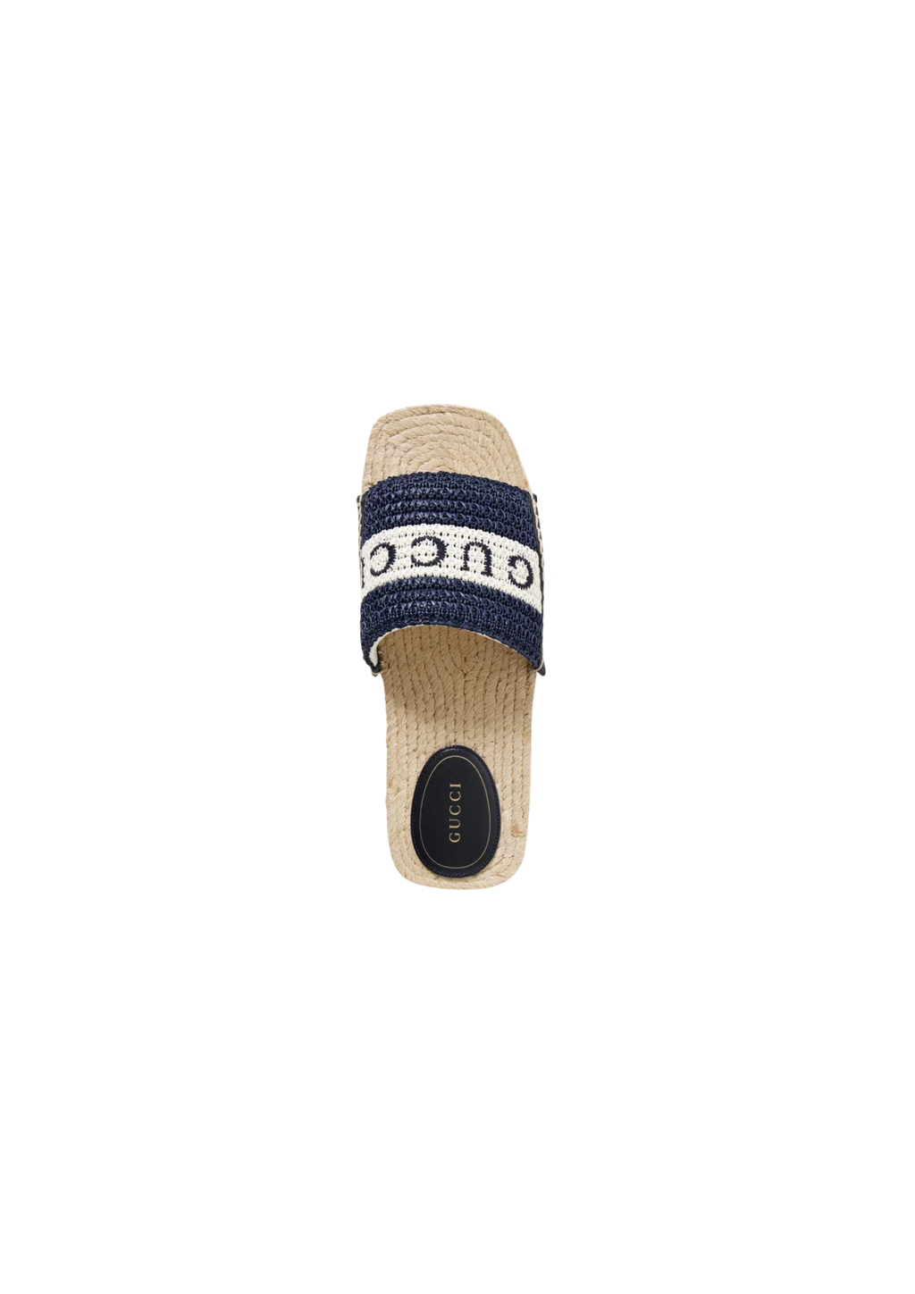 Gucci Women's Crochet Raffia Slide Sandals – Blue and White Logo Design