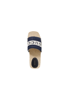 Gucci Women's Crochet Raffia Slide Sandals – Blue and White Logo Design