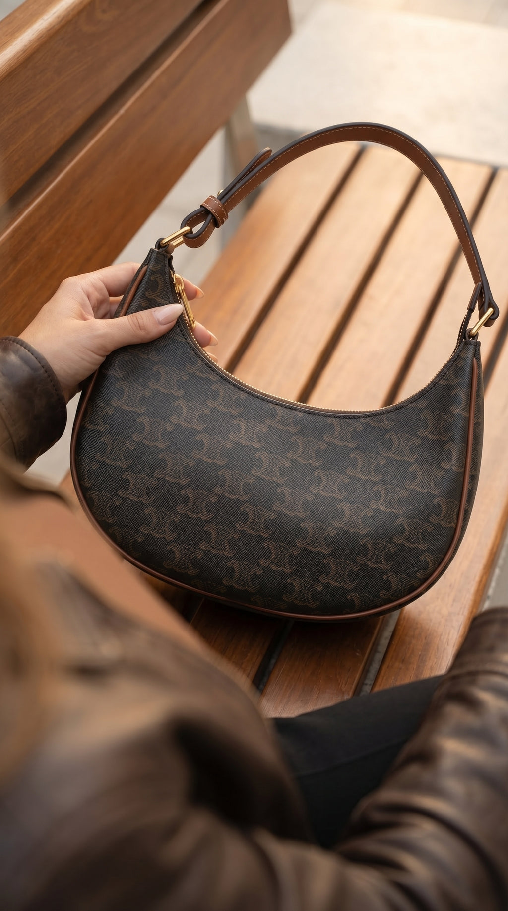 Celine Ava Triomphe Canvas & Calfskin Handbag – Tan – Women
