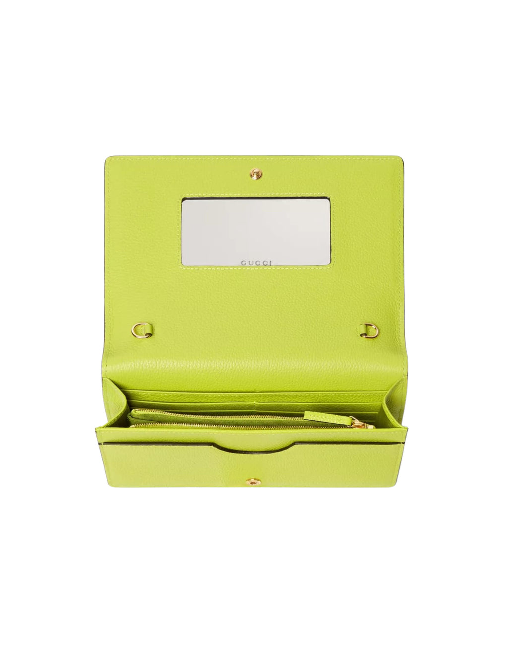 Gucci GG Marmont Bi-Color Wallet on Chain – Lime/Beige – Women – interior or opening view
