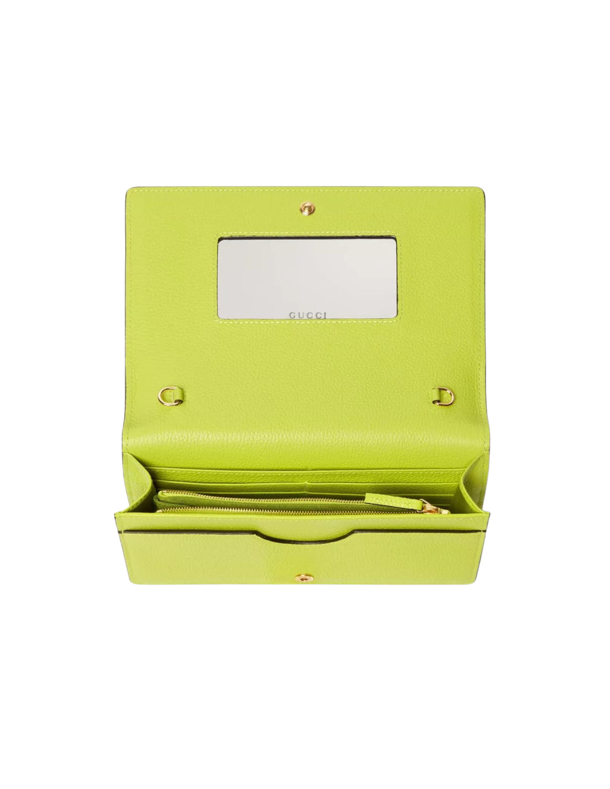 Gucci GG Marmont Bi-Color Wallet on Chain – Lime/Beige – Women – interior or opening view