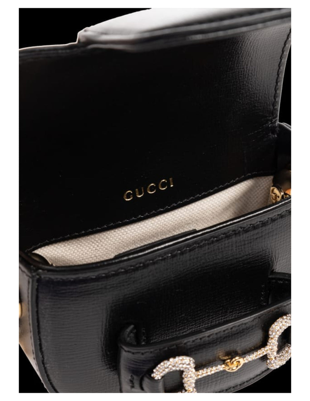 Gucci Horsebit Shoulder Bag – Black/Gold – Women – interior or opening view