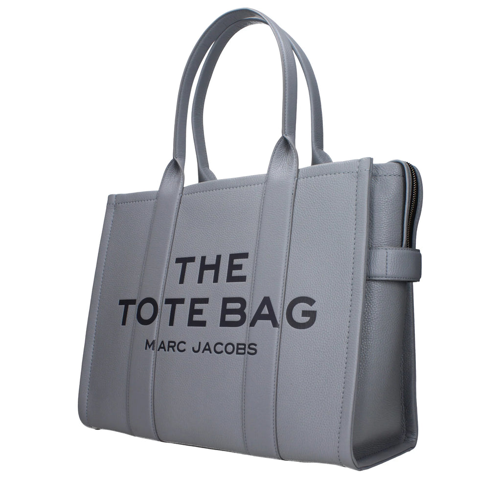 Marc Jacobs The Leather Medium Tote Bag in Wolf Grey full-grain leather – front product view