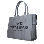 Marc Jacobs The Leather Medium Tote Bag in Wolf Grey full-grain leather – front product view