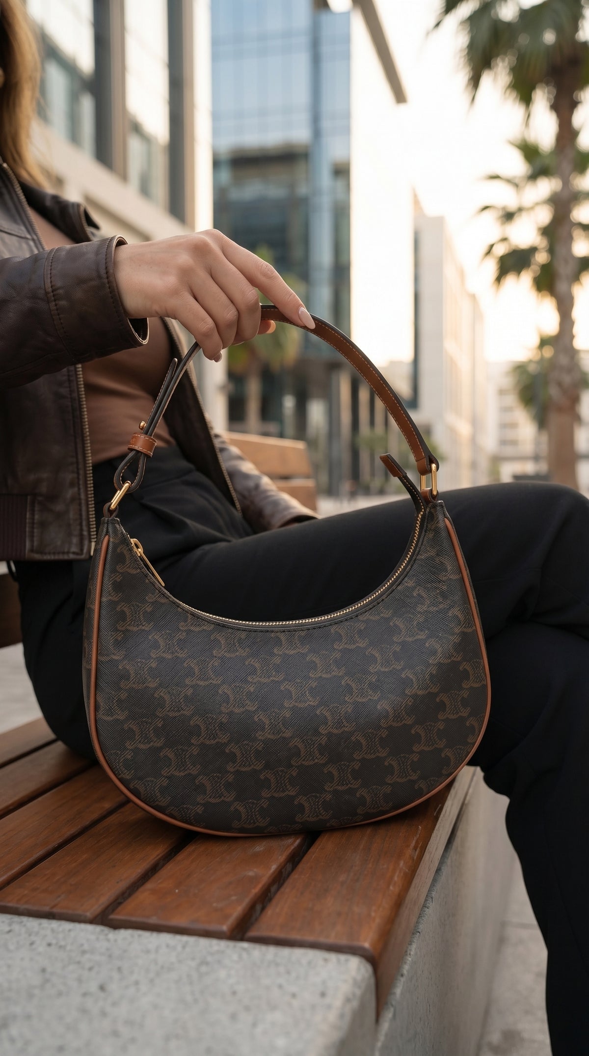 Celine Ava Triomphe Canvas & Calfskin Handbag – Tan – Women