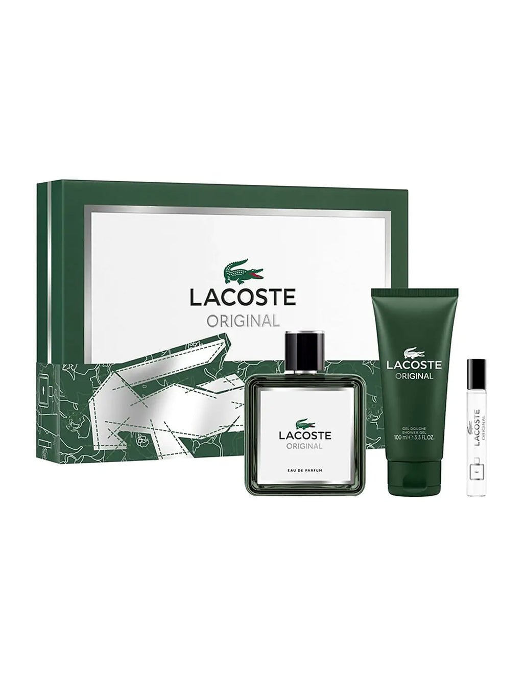 Lacoste Original Gift Set Eau de Parfum 100ml + Eau de Parfum 7.5ml + Shower Gel 100ml – Men – bottle and packaging view