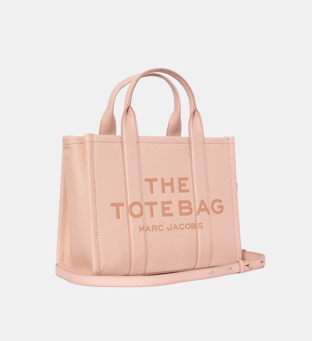 Marc Jacobs The Leather Medium Tote Bag in Pink Rose full-grain leather – front product view